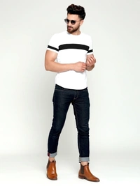 AUSK Color Block Men Round Neck White, Black T-Shirt - S, White