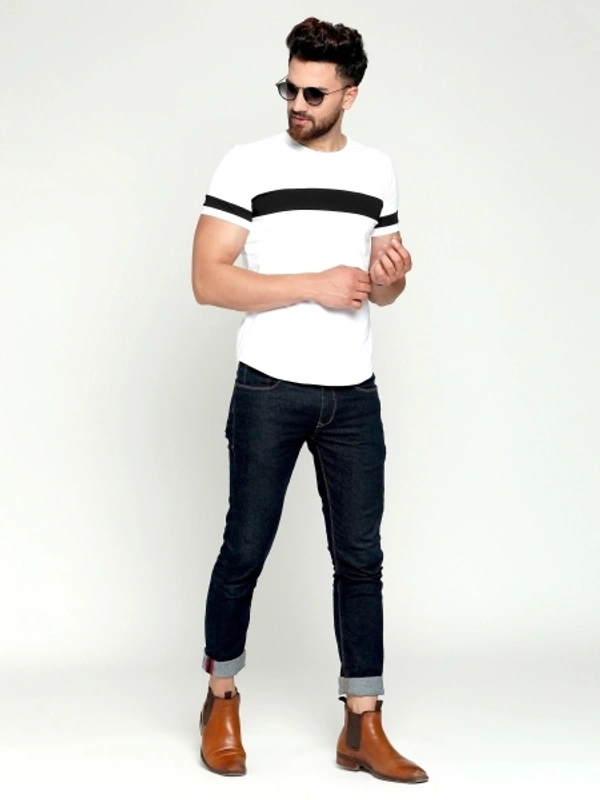 AUSK Color Block Men Round Neck White, Black T-Shirt - M, White