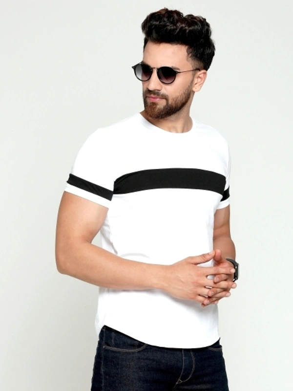 AUSK Color Block Men Round Neck White, Black T-Shirt - L, White