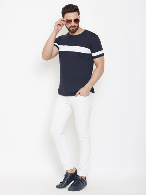 AUSK Color Block Men Round Neck White, Black T-Shirt - L, Black