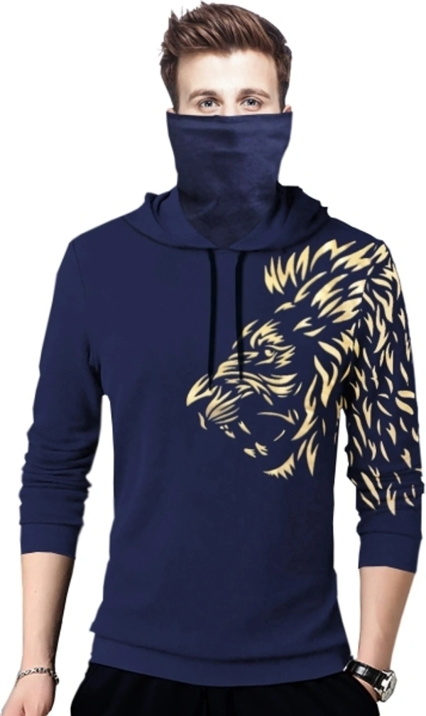 TRIPR Printed Men Hooded Neck T-Shirt - M, Blue