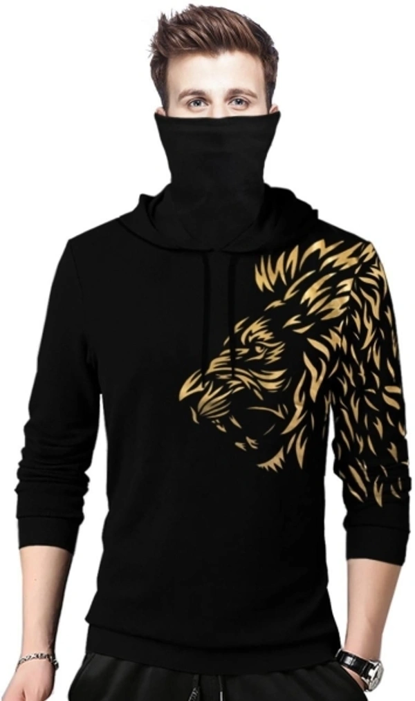 TRIPR Printed Men Hooded Neck T-Shirt - XL, Black