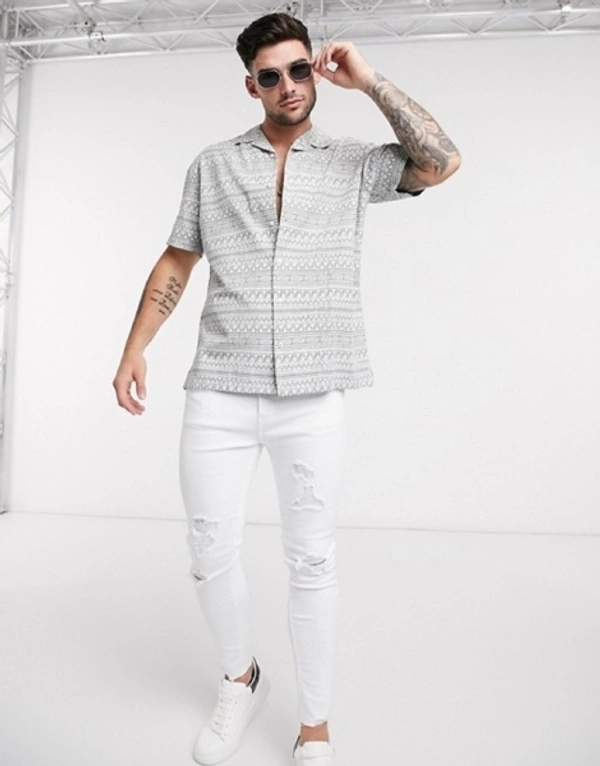 Prag Men Printed Casual Grey Shirt - S