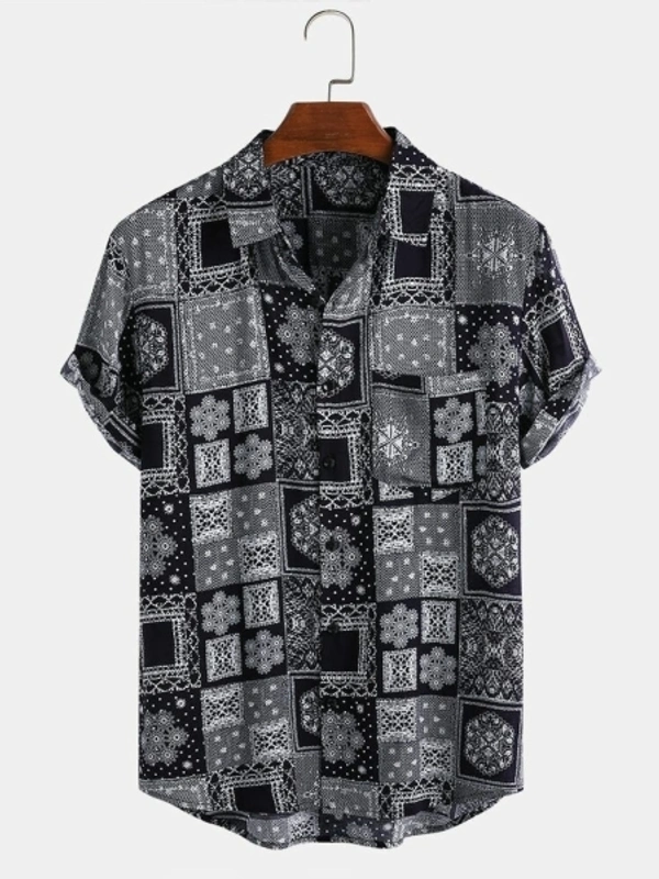 Men Printed Casual Black Shirt - M