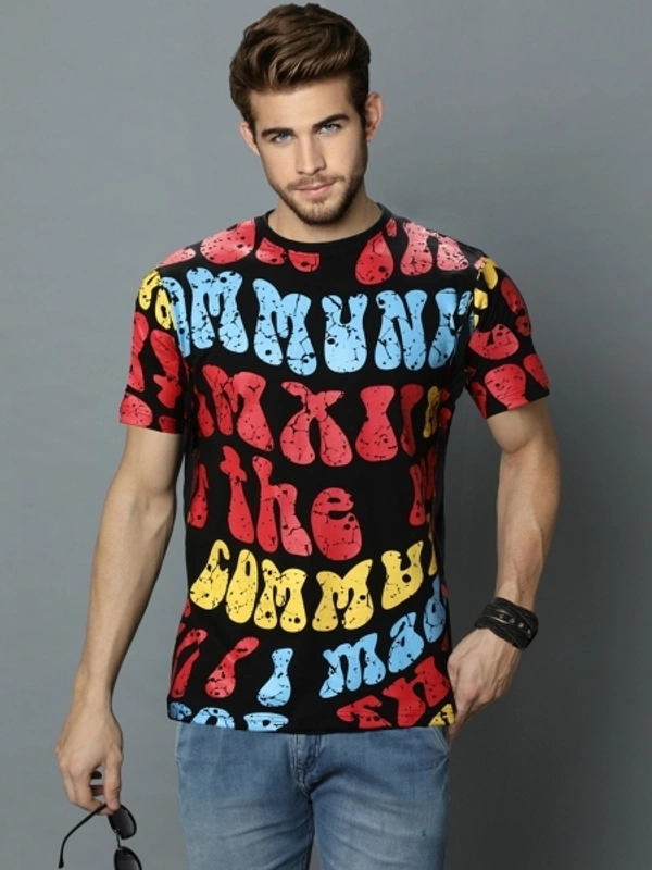 LEWEL Printed, Typography Men Round Neck Multicolor T-Shirt - L