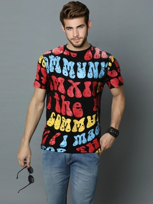 LEWEL Printed, Typography Men Round Neck Multicolor T-Shirt - L