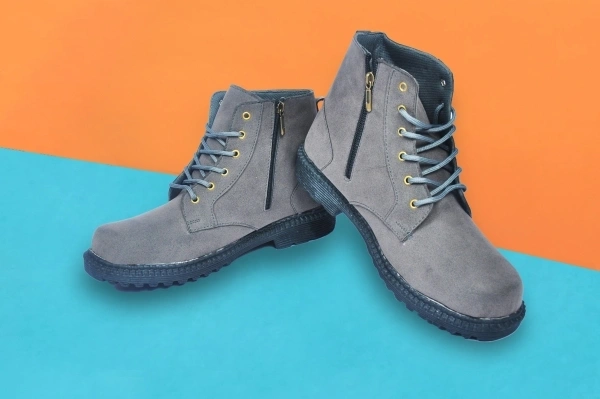 Fox Heaven Men Synthetic Suede Side Zip Ankle Boots Boots For Men - Grey, UK/India 9