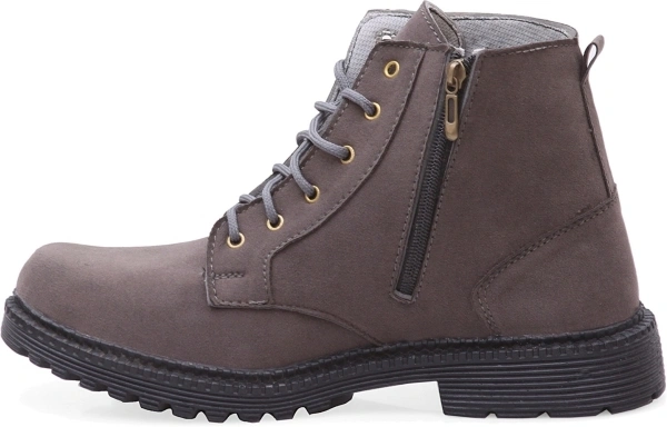 Fox Heaven Men Synthetic Suede Side Zip Ankle Boots Boots For Men - Grey, UK/India 9