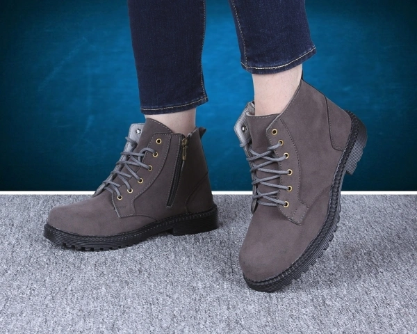 Fox Heaven Men Synthetic Suede Side Zip Ankle Boots Boots For Men - Grey, UK/India 10