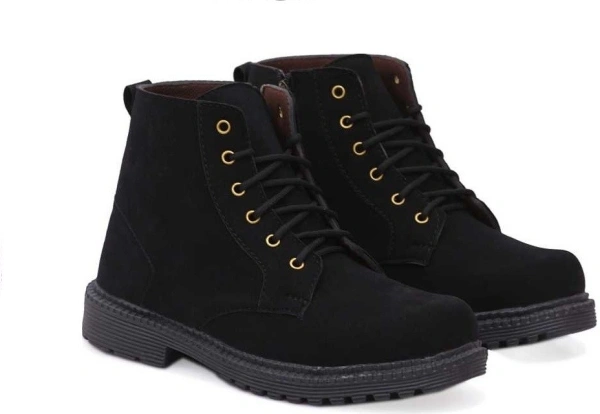 Fox Heaven Men Synthetic Suede Side Zip Ankle Boots Boots For Men - Black, UK/India 8