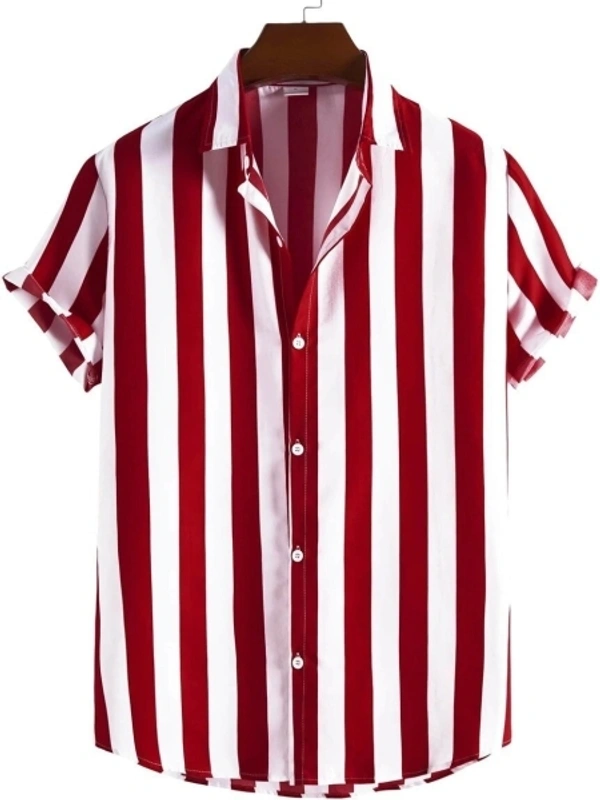Men Striped Casual White, Maroon Shirt - S