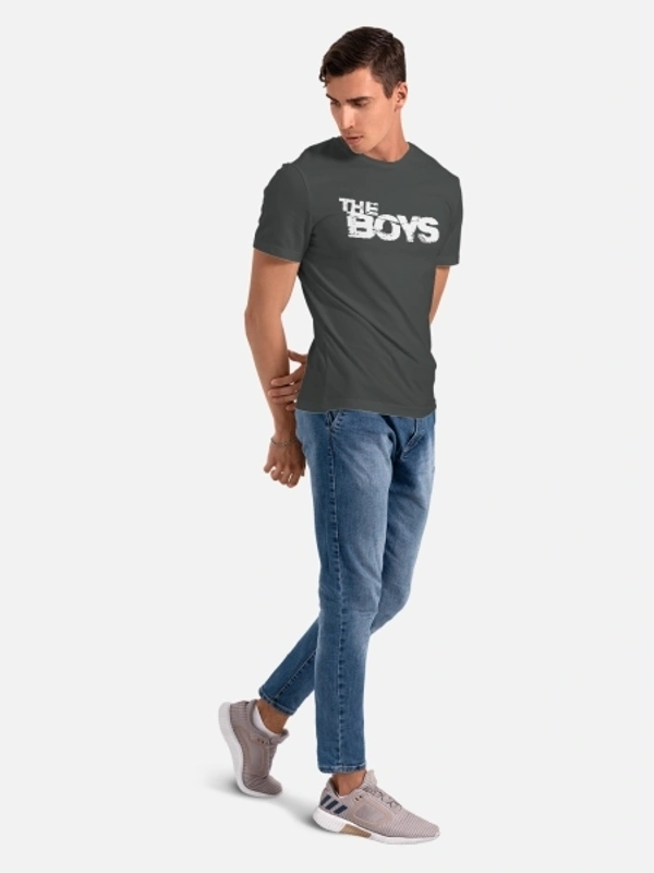 BLISSINK Graphic Print Men Round Neck Black T-Shirt - Gray, XL