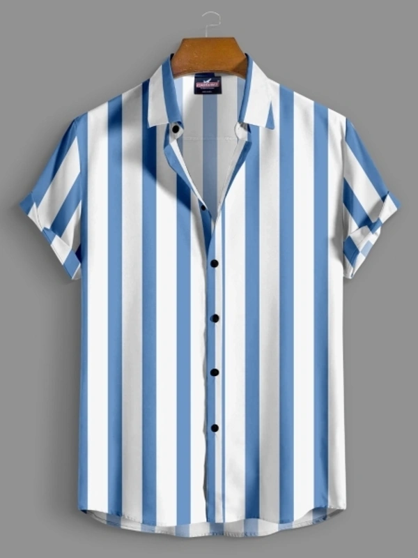 Men Striped Casual Light Blue Shirt - L
