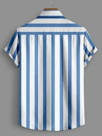 Men Striped Casual Light Blue Shirt - L