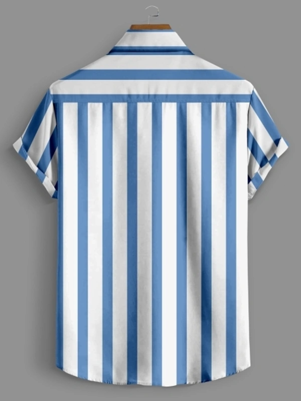 Men Striped Casual Light Blue Shirt - L