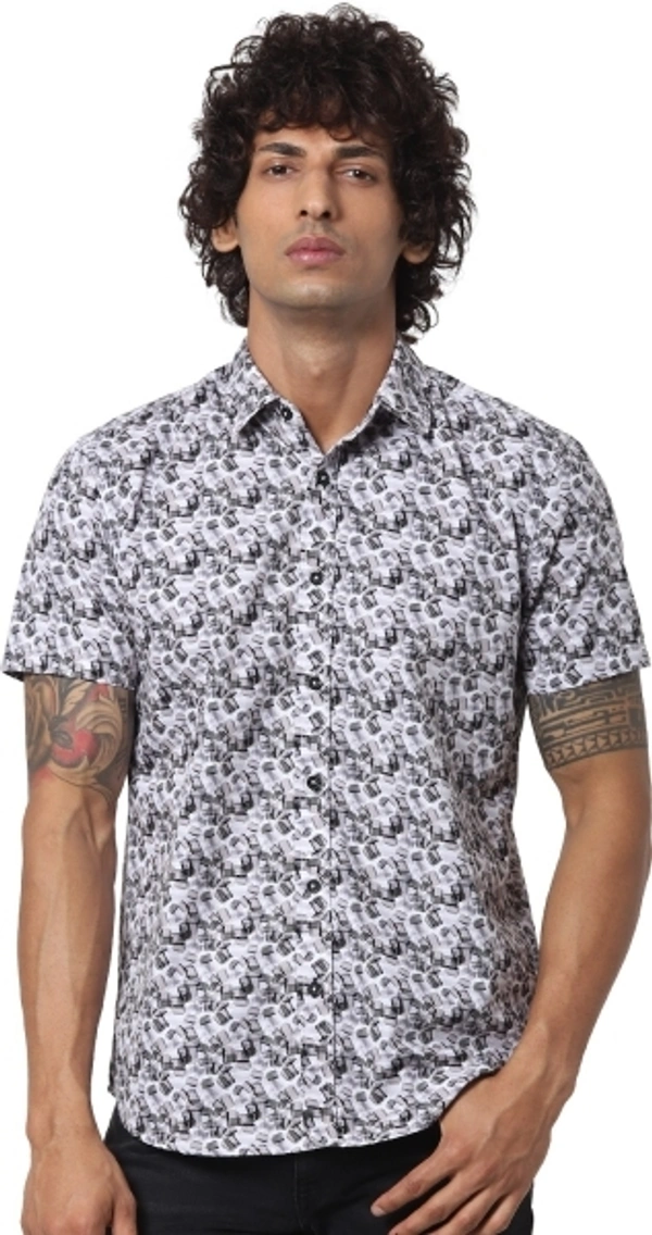 JACK & JONES Men Printed Casual White Shirt - S