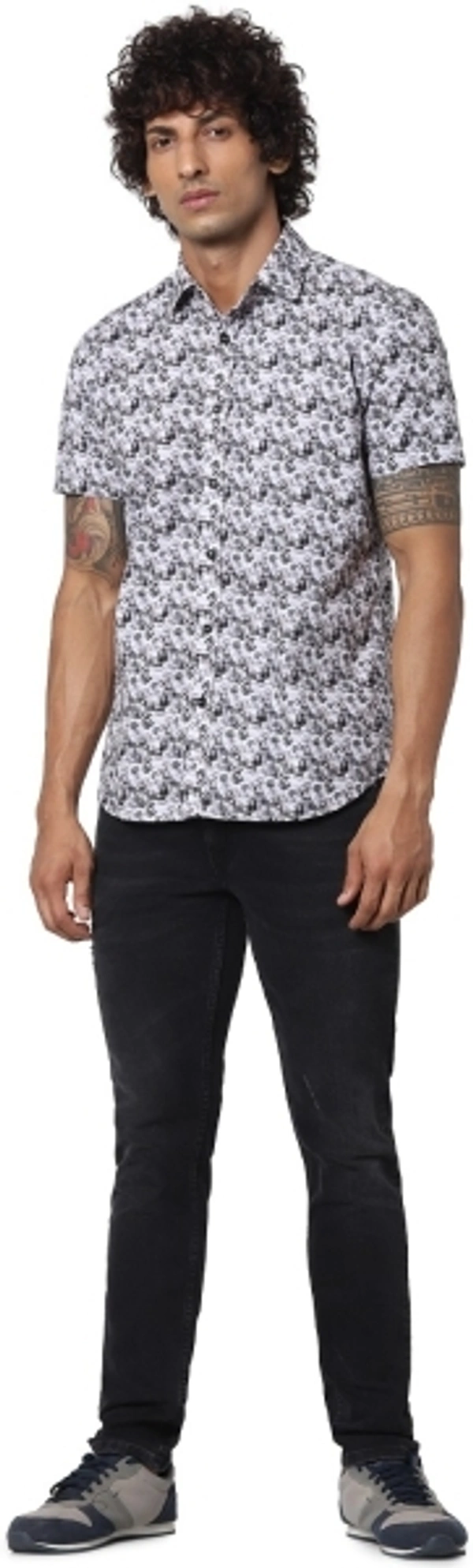 JACK & JONES Men Printed Casual White Shirt - L