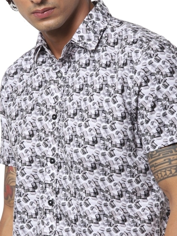 JACK & JONES Men Printed Casual White Shirt - L