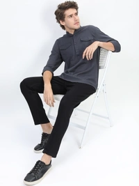 KETCH Men Solid Casual Dark Blue Shirt - L