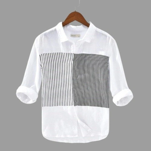 bouffant Men Geometric Print Casual White, Black Shirt - S