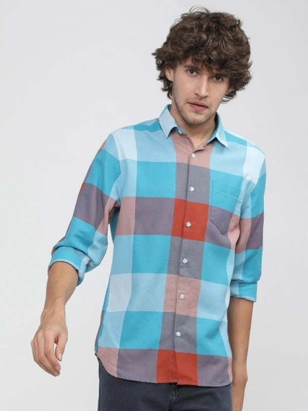KETCH Men Checkered Casual Blue Shirt - L