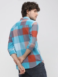 KETCH Men Checkered Casual Blue Shirt - L