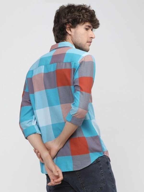 KETCH Men Checkered Casual Blue Shirt - L