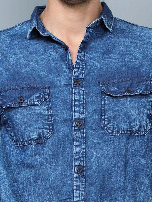 Men Casual Blue Denim Shirt - L