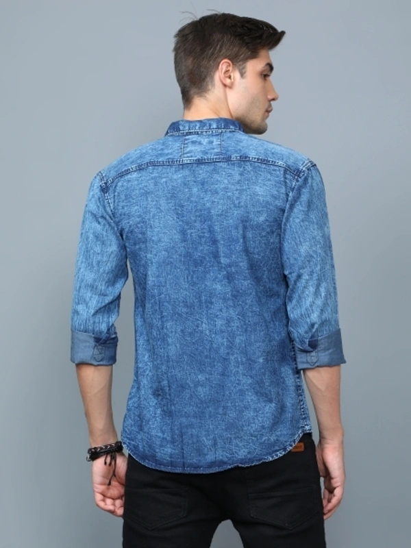 Men Casual Blue Denim Shirt - L