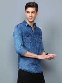 Men Casual Blue Denim Shirt - L