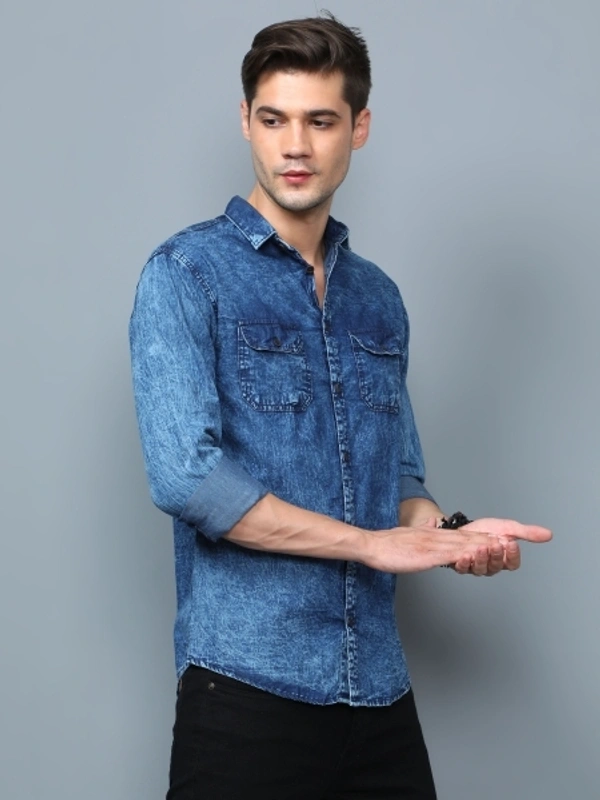 Men Casual Blue Denim Shirt - L
