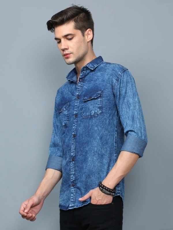 Men Casual Blue Denim Shirt - XL