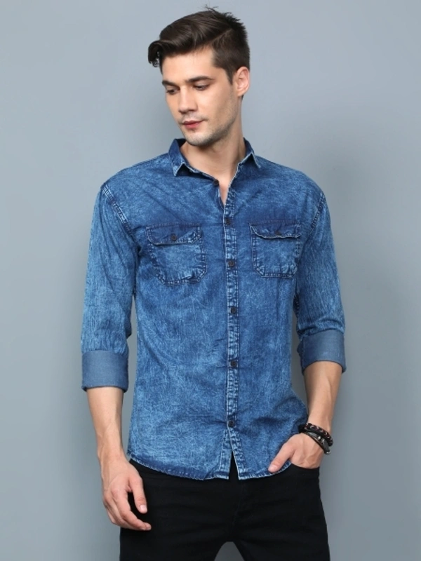 Men Casual Blue Denim Shirt - XXL