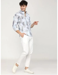 KETCH Men Slim Fit Cut Away Collar Casual Shirt - S
