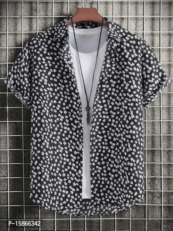 Trendy Lycra Printed Short Sleeves Casual Shirt For Men - M