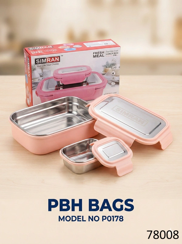SIMRAN PBH BAGS / SIMRAN Stainless Steel Lunch Box (Model P0178) - Cavern Pink