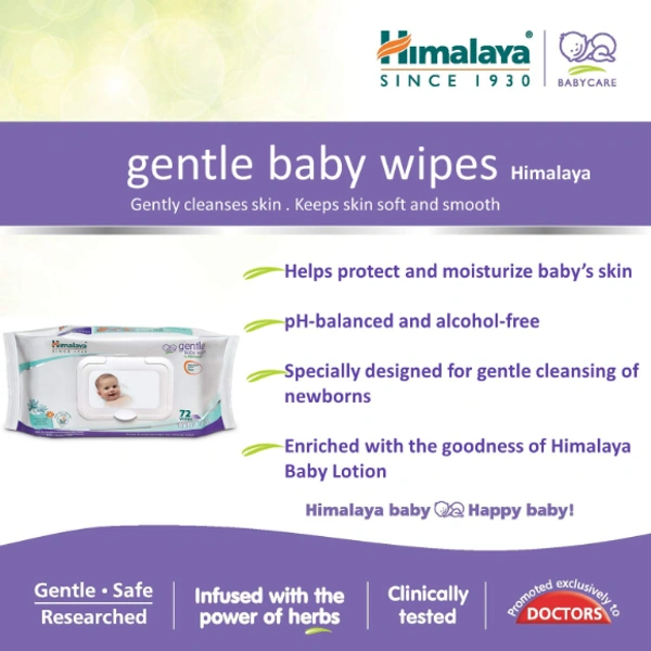 Himalaya Gentle Baby Wipes, 72 Wipes