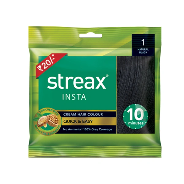 Streax Hair Color, Natural Black - 15G+15ML