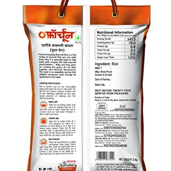 FORTUNE EVERYDAY BASMATI RICE FULL GRAIN 5kg