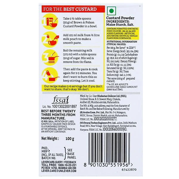 BROWN & POLSON CUSTARD POWDER VANILA 100gm