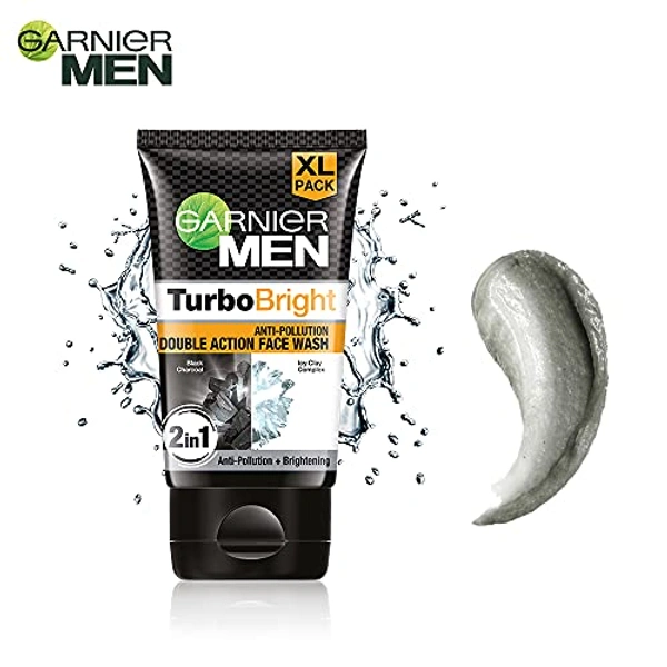 GARNIER MEN TURBO BRIGHT ANTI-POLLUTION DOUBLE ACTION FACEWASH 50gm