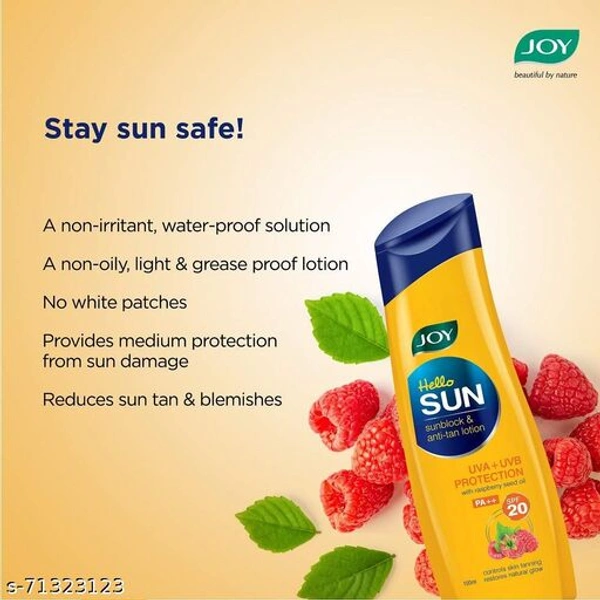 JOY HELLO SUN SUNBLOCK & ANTI-TAN LOTION UVA+UVB PROTECTION SPF20 300ml
