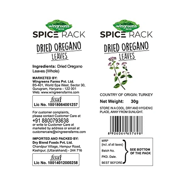 WINGREENS FARMS SPICE RACK DRIED OREGANO LEAVES 30gm