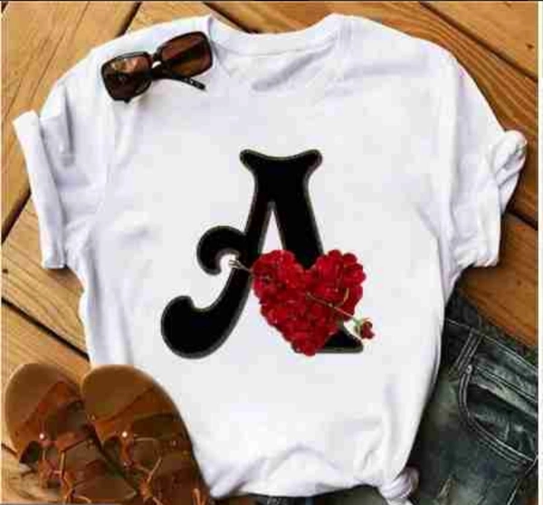 A- Alphabet Printed T-shirt - White, S 