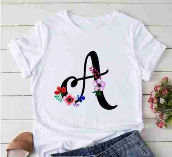 A-alphabet Floral Printed White T- Shirt - White, L