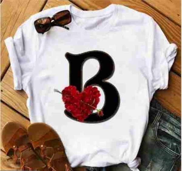 B-alphabet Printed T-shirt  - White, L