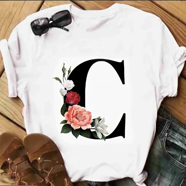 C-alphabet Printed White T-shirt  - White, XL