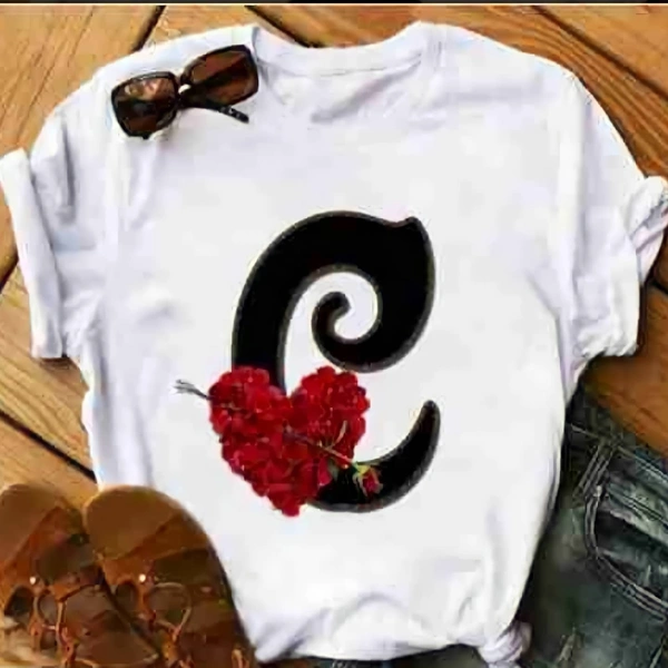 C-alphabet Printed Heart T-shirt  - M, White