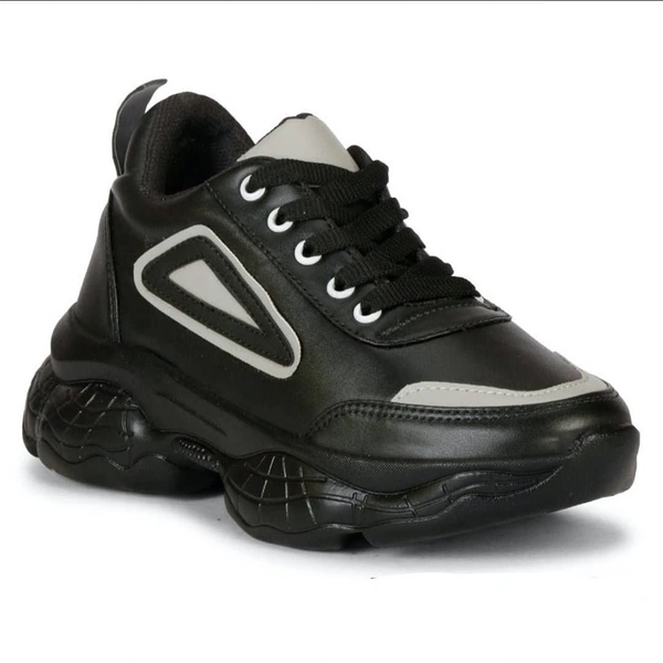 Stylish PU Black And White Running Sports Shoes  - UK 6