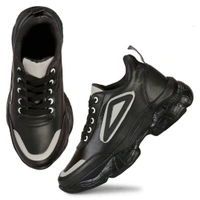 Stylish PU Black And White Running Sports Shoes  - UK 6